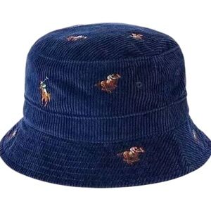 New Large/XL Polo Ralph Lauren Corduroy Blue Bucket Hat Cap NWT